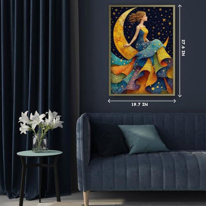 Impossible Puzzles for Adults 1000 Pieces, Pretty Woman Night Scenic Puzzles, Nature Moon Star Jigsaw Puzzles Elegant Lady, Beautiful Woman Art Wall Decor - style: Woman of Star & Moon puzzle