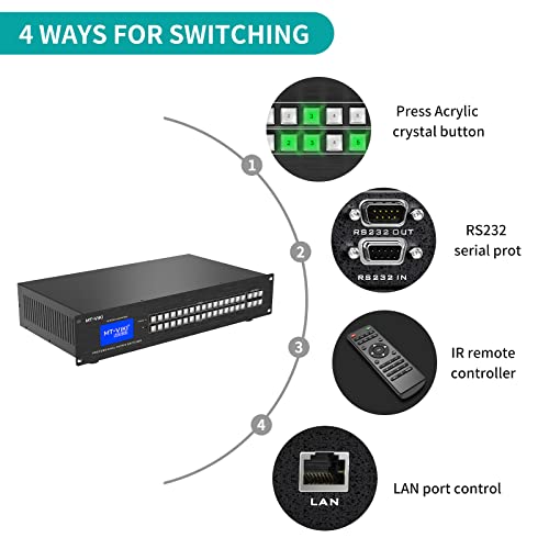 MT-VIKI Upgraded 4K HDMI Matrix Switch 16x16 w/Web GUI,Built-in US ADI Chip | 4K@30Hz 2U Rack Mount Matrix Switcher & Splitter, EDID, RS232, LAN Port, Remote - size: 16X16 w/ WEB