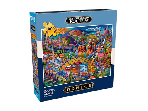 Buffalo Games - Eric Dowdle Get Your Kicks on Route 66-1000 Piece Puzzle | Made in USA, Recycled Board, Finished Size 26.75 x 19.75 in, Includes Poster, Giftable, Frameable Art