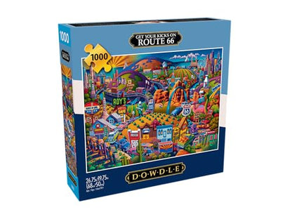 Buffalo Games - Eric Dowdle Get Your Kicks on Route 66-1000 Piece Puzzle | Made in USA, Recycled Board, Finished Size 26.75 x 19.75 in, Includes Poster, Giftable, Frameable Art