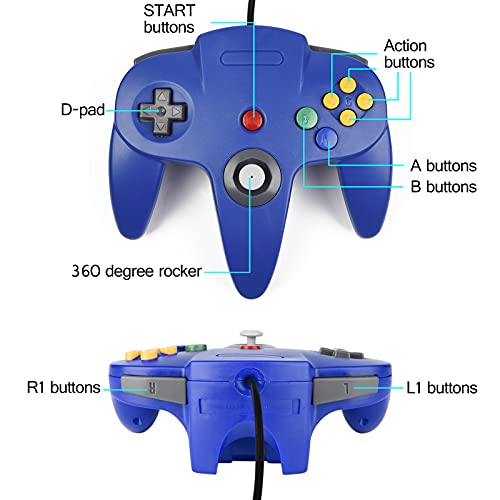 miadore 4 Pack Classic N64 Controller, Wired N64 Controllers with Upgraded Joystick (Non PC USB Version)(Red/Blue/Clear Green/Clear Blue) - color: Red/Blue/Clear Green/Clear Blue