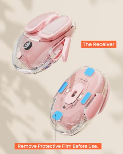 SEUNKWANG Q9 Transparent Wireless Mouse with RGB Lighting, Compact Multi-Device Bluetooth & 2.4G Computer Mouse, Rechargeable, Quiet Clicks, 4800 DPI Cute Mice for Laptop, PC, Mac, iPad - Pink - color: Pink