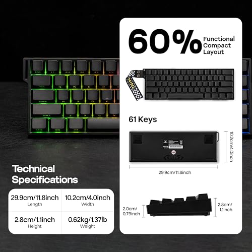 MechLands Aula Mini60 HE PRO Wireless Hall Effect Gaming Keyboard, 4000mAh | Magnetic Keyboard with 8K Polling, Fast Trigger, SOCD & DKS, Adjustable Actuation, RGB Backlit, Sound Dampening (Black) - color: Black