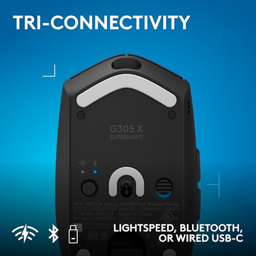 Logitech G305 X Superlight Wireless Gaming Mouse - Black | 59g Lightweight, 44K DPI, 678 IPS, Wireless 2.4 GHz/Bluetooth/USB-C, <170 hr Battery, 6 buttons, RGB, PC/Mac Compatible - color: Black, style: Superlight