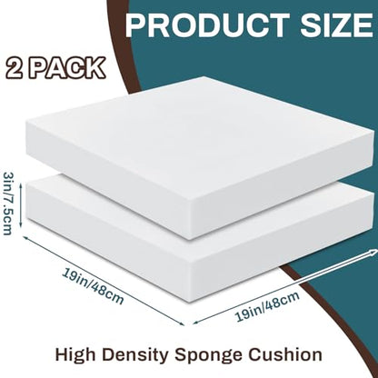 Frienda 2 Pack 3" x 19" x 19"Upholstery High Density Foam Cushion Replacement Square Cut to Size Foam Couch for Chair Couches Padding Shipping Packing DIY Cosplay Projects(White) - color: White, size: 3" X 19" X 19", style: Square