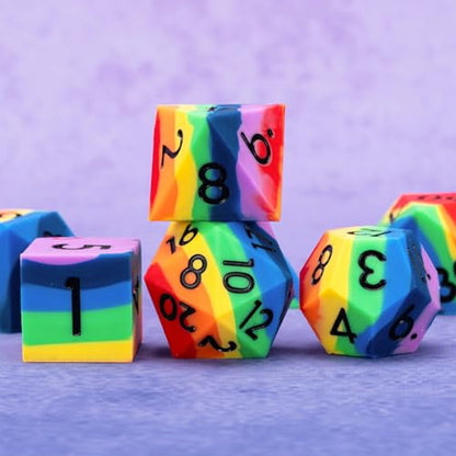 Silicone D&D Dice,Polyhedral DND Dice Set,Rubber Sharp Edges Soft Perfect Bouncer for Dungeons and Dragons, RPG, MTG (D4, D6, D8, D10, D12, D20, D%) for Ages 15 and Up - color: Rainbow 2