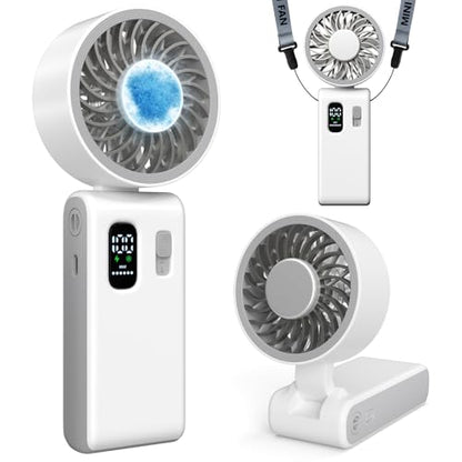 Portable Handheld Fan with Ice Cooling, 100 Speed Rechargeable Mini Desk Fan, Up to 12Hrs Cooling, Powerful Folding Personal Fan for Travel, Camping, Office (White) - color: White