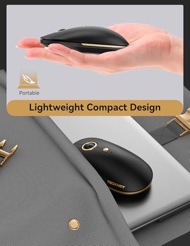 TECKNET Wireless Mouse, 2.4G Computer Mouse for Laptop, 4800 DPI Silent Mouse with USB Receiver, Slim Portable Travel Mouse Compatible with MacOS Windows Android PC Chromebook, 18 Months Battery Life - color: Black Gold
