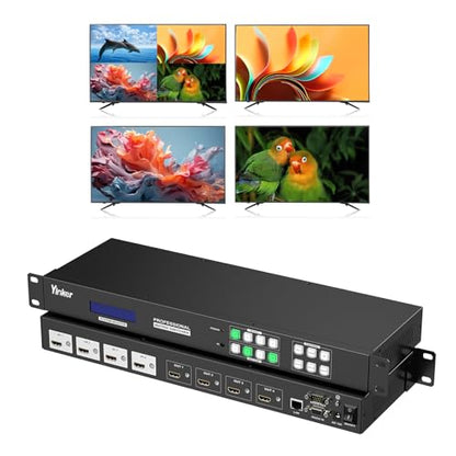 4K 2x2 HDMI Video Wall Controller, 4K@30Hz HDMI Matrix 4 in 4 Out, with 4x1 PIP Multiviewer, Support 3.5mm Audio, 90°,180°,270° Rotation & Web GUI & APP Control, Multiple Splicing Modes - size: 4K@30Hz 4x4 w/Video Wall