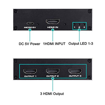 1x3 HDMI Splitter, 1 in 3 Out HDMI Splitter Audio Video Distributor Box Support 3D & 4K x 2K Compatible for HDTV, STB, DVD, PS3, Projector Etc - size: 1x3 4K@30Hz