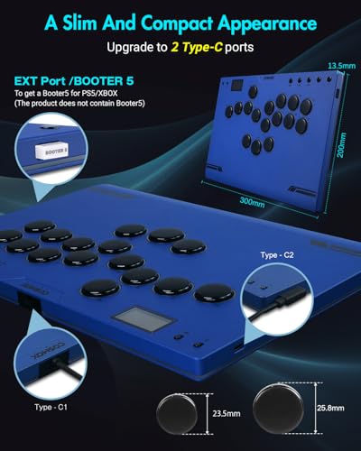 Sehawei Haute42 M ultra Gen2 Blue Arcade Stick,Aluminum All-Button Controller with Cable Security Clasp &Button LED Rings,Arcade Fighting Stick for PC/Ps3/Ps4/Switch/Steam-Supports Hot Swap & SOCD - color: M Ultra Gen2 Blue