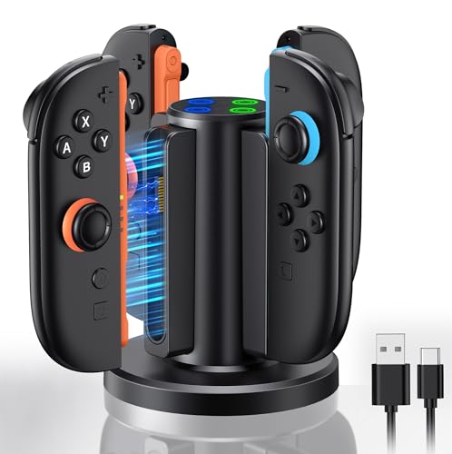 Charging Dock for Nintendo Switch 2 Controller 2025, Charger Station for Joycon 2 with Charging Indicator, Compact Vertical Dual Direction Charge 4 Controller Stand (Black)