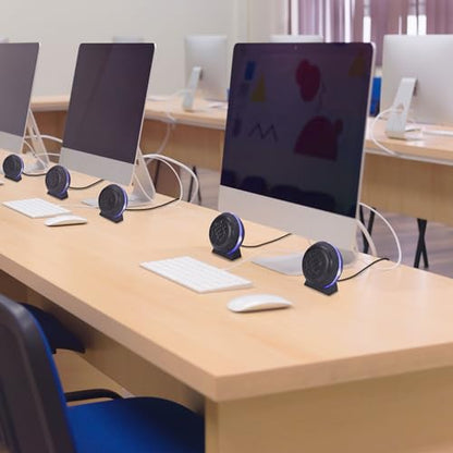 ENHANCE SL2 USB Classroom Speakers — 2.0 Stereo Sound System, 3.5mm Input, in-Line Volume Control, Compact for Desks, Laptops & Chromebooks — Perfect for School Labs & Classrooms (Blue LEDs) - color: Blue