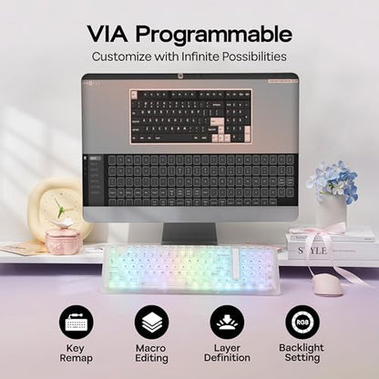KiiBoom Phantom98 Lite 96% Wireless Mechanical Gaming Keyboard, VIA Programmable, Creamy Keyboard with Gasket, 8000mAh Battery, Hot Swap, RGB Backlits, NKRO for Win/Mac (Clear, Mossy Silent Switch) - color: Clear, size: Mossy Silent Switch