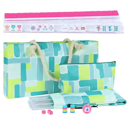 American Mahjong Set with 160 Engraved Tiles, 4 Racks, Mahjongg Bag and Accessories, Mahjong Tile Set for Beginners (Mah-Jongg) - style: Magenta(With Racks)