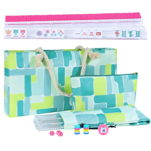 American Mahjong Set with 160 Engraved Tiles, 4 Racks, Mahjongg Bag and Accessories, Mahjong Tile Set for Beginners (Mah-Jongg) - style: Magenta(With Racks)