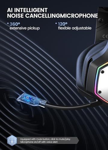 EKSA Wireless Gaming Headset, 2.4GHz USB Gaming Headphones with Microphone for PC, PS5, PS4, Nintendo Switch, 7.1 Surround Sound PC Headset, RGB Light, Ergonomic Design, 3.5mm Wired for Xbox Serie - color: 2.4G wireless + 3.5mm jack black