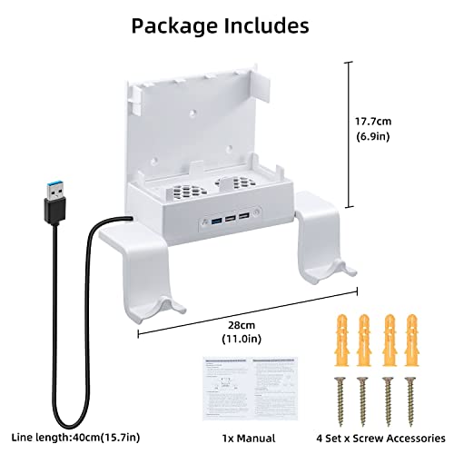 Mcbazel Wall Mount for Xbox Series S, Wall Mount Kit Accessories with Dual Cooling Fans & RGB Light, 3-Speed Adjustable Stand, Extra USB Ports, 2 Controller Holder for Xbox Series S Console - White