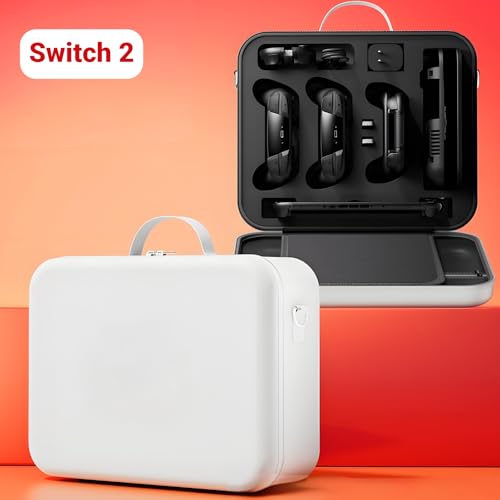 QUBAMG Switch 2 Carrying Case for Nintendo Switch 2 (2025), Large All in One Hard Travel Case with 21 Game Card Slots, Portable Protective Carry Bag for 2 Pro Controllers and Other Accessories, White - color: Switch 2 White 2 Pro Controllers