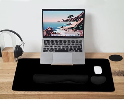 Large Mouse Pad and Keyboard Wrist Rest, Desk Pad for Keyboard and Mouse, 4-in-1 Large Gaming Mouse Pad with Wrist Support, Desk Mat for Home Office Study Game-Black - color: Black