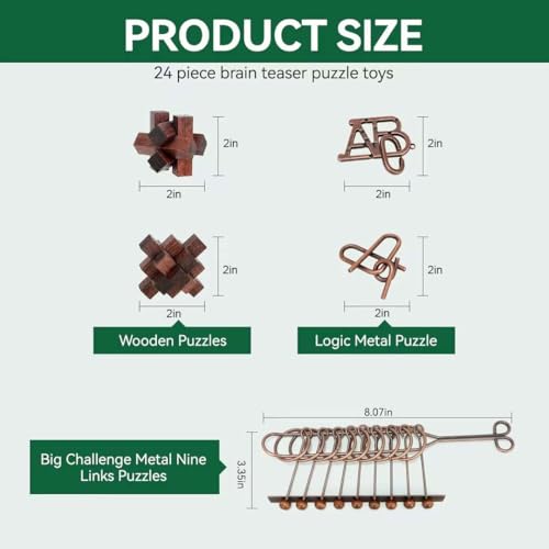 24 Pcs Brain Teaser Puzzles for Adults - Metal Puzzles 3D Puzzle Game Toys for Adults Teens - Wooden Unlock Interlocking Puzzle Adult IQ Education Smart Toys - style: Style B