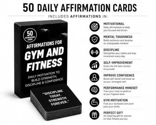 Gym & Fitness Affirmation Cards For Men Women Teens, 50 Daily Affirmations Deck for Motivational Workout Inspiration for Athletes Weightlifting - style: Gym & Fitness Affirmation