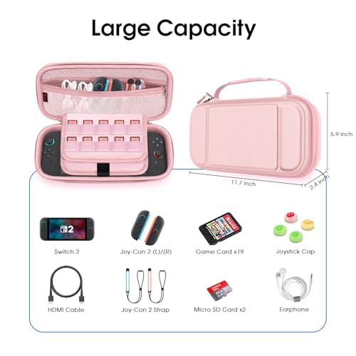 FINTIE Carrying Case for Nintendo Switch 2 (2025), Shockproof Hard Shell Switch 2 Case, Protective Cover Travel Bag with 19 Game Card & 2 Micro SD Card Slots & Inner Pocket, Rose Gold - color: Rose Gold