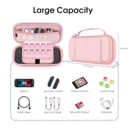 FINTIE Carrying Case for Nintendo Switch 2 (2025), Shockproof Hard Shell Switch 2 Case, Protective Cover Travel Bag with 19 Game Card & 2 Micro SD Card Slots & Inner Pocket, Rose Gold - color: Rose Gold