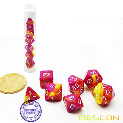 Bescon Mini Two Tone Polyhedral RPG Dice Set Candy Fable, 10MM Small Dice Set D4-D20 - color: Candy Fable