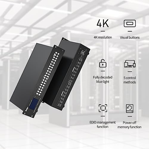 16x16 HDMI Matrix 4K@30Hz w/Web GUI (Built-in US ADI Chip), 2U Rackmount AV Switcher, RS232+LAN Ports, 6 Control Modes, Hot Swappable, Power Off Memory, 16 Preset Scenes, EDID HDCP Compatible - size: 16 in 16 out with WEB