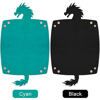 SIQUK 2 Pieces Dragon Dice Rolling Tray PU Leather Dice Mat Folding Scroll Dices Holder for D&D RPG Games (Cyan, Black) - color: Cyan, Black