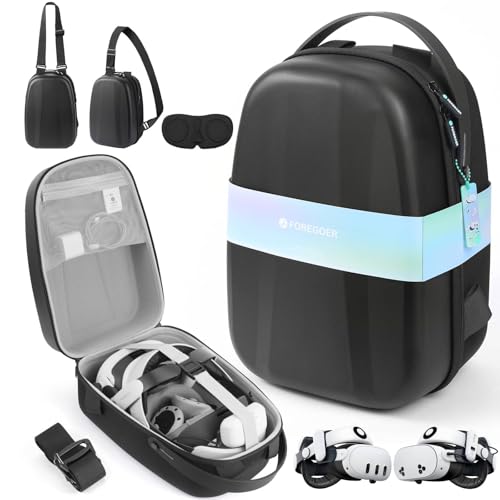 FOREGOER Hard Carrying Case for Meta Quest 3/3S/Oculus Quest 2, Large Space Compatible with BOBOVR S3 Pro/M3 Pro/Kiwi Design Battery Head Strap and All Accessories, Ideal for Travel and Home Storage - color: 1 Black, size: L/For 3rd Head Strap