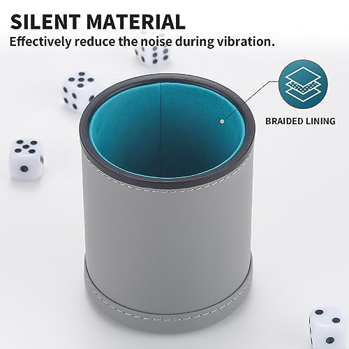 5 Pack PU Leather Dice Cups Velvet Felt-Lined Shaker Cups with 30 Dot Dice for Bar Party Yahtzee Farkle Dice Games, Grey - color: Grey