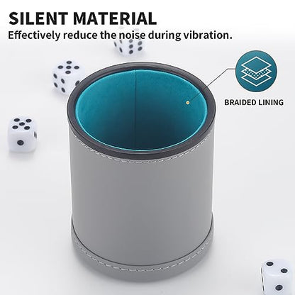 5 Pack PU Leather Dice Cups Velvet Felt-Lined Shaker Cups with 30 Dot Dice for Bar Party Yahtzee Farkle Dice Games, Grey - color: Grey
