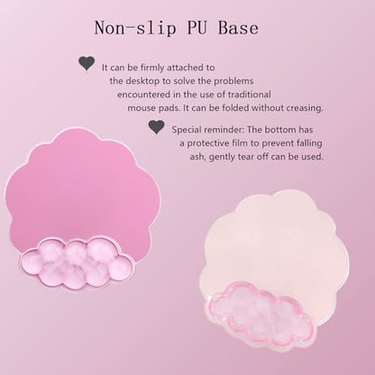 Gel Cloud Wrist Rest Keyboard Clear Pink Mouse Pad with Wrist Rest Set 3PCS Ergonomic Cool Keyboard Wrist Pad Cute Acrylic Coaster Non-Slip Base Cute Transparent Mouse Wrist Pad Support for Computer - color: 3pcs Gel Pink