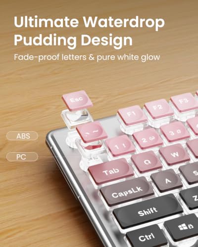 Wired Backlit Keyboard with Pudding Keycaps, Quiet Full Size Computer Keyboard White Backlight Easy-to-Read, Never Fade, Metal Panel, USB Cute Desk Setup for Windows PC Desktop, Pink-Black Ombré - color: Pink-Black Ombré
