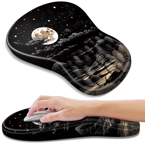 YIWEI Ergonomic Mouse Pad with Wrist Rest for Carpal Tunnel Pain Relief | Memory Foam Wrist Support,Non-Slip Rubber Base, Keyboard Computer Mousepad,Lycra Cloth Surface,Gaming Home Office - color: Moon