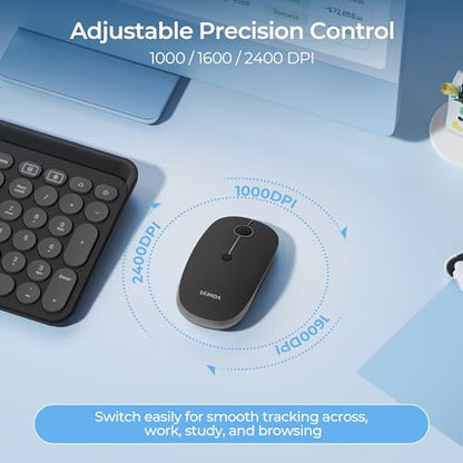 seenda MOU001 Bluetooth Wireless Mouse for Laptop,Slim Computer Mice,Black | Rechargeable Computer mouse with USB and dual Bluetooth, 3-level DPI and quiet clicks for Windows, Macbook, iPad and Travel. - color: black