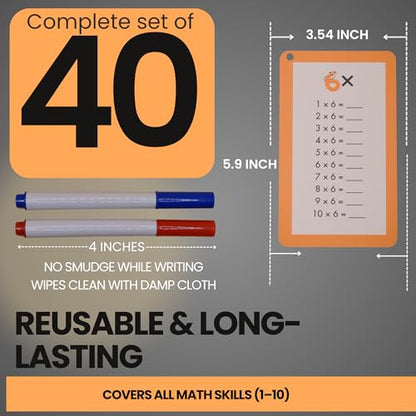 Math Flash Cards for Kids Ages 5–8 | Addition, Subtraction, Multiplication & Division | 4-Pack Complete Math Learning Set | Reusable Cards with Rings & Markers | Math Facts & Times Tables Practice