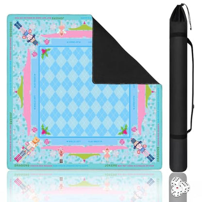 Blue Mahjong Mat for Table, 31.5*31.5in Anti Slip American Mahjong Table Cloth, Noise Reduction, Neoprene Mah jongg Mat with Carrying Bag & 3 Dices, Mahjong Accessories Gift for Board Tile Games Mats - color: Blue03