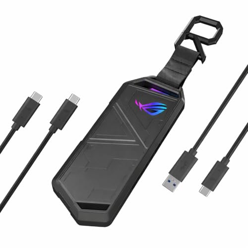 ASUS ROG Strix Arion Aluminum Alloy M.2 NVMe SSD Enclosure Case Adapter, USB 3.2 Gen 2 Type-C ,10 Gbps, USB-C to C and USB-C to A Cables, Fits PCIe 2280/2260/2242/2230 M Key/B+M Key, 1 Year Warranty - size: Black|up to 10Gbps, style: ROG Arion