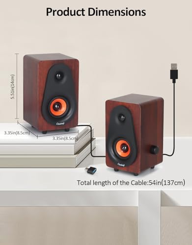 Computer Speakers 12W, Wooden Desktop Speakers USB Powered with Dual Diaphragm, High-Fidelity Stereo Sound for PC Laptop Monitor Tablet, Built-in Audio Output Jack – 2026 Upgrade