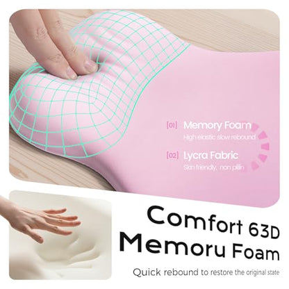 Ergonomic Mousepad with Wrist Rest Pink, Wrist Rest for Mouse Pad, Memory Foam with Massage Design, Non-Slip PU Base for Office and Home - color: pink mousepad with wrist rest