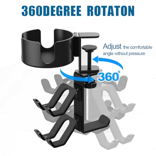 Under Desk Controller Holder Clamp Headphone Cup Organizer | under desk clamp-on controller holder, headphone hanger, desk cup holder, no-drill install, gaming desk organizer