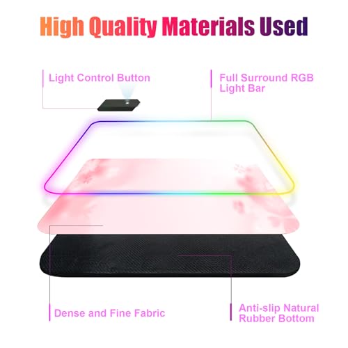 RGB Large Gaming Mouse Pad, Extended Mouse Pad with 12 Lighting Effects, Water Proof Mutispandex Surface, Non-Slip Rubber Base, 80x30 cm / 31.5×11.8 in (Sakura) - color: Sakura