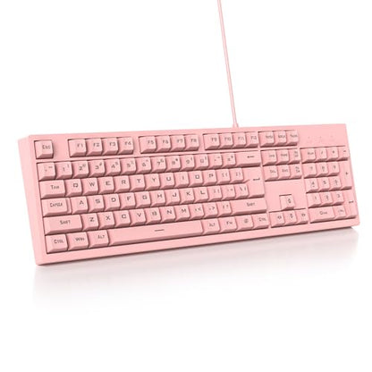 Pink Gaming Keyboard - 104 Keys Silent Creamy LED Backlit Double Shot Keycaps Wired Membrane Keyboard For PC Laptop