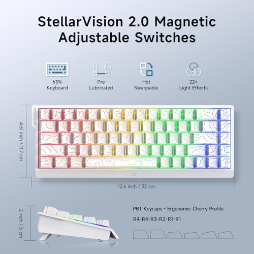 MCHOSE ACE 68 60% Mechanical Gaming Keyboard Wired Rapid Trigger Hall Effect Keyboard Magnetic Switch Adjustable Actuation 8000Hz Polling Rate Custom RGB MAC Laptop(White Topographic TTC Dragon Lord) - color: 68-White Topo Dragon Lord