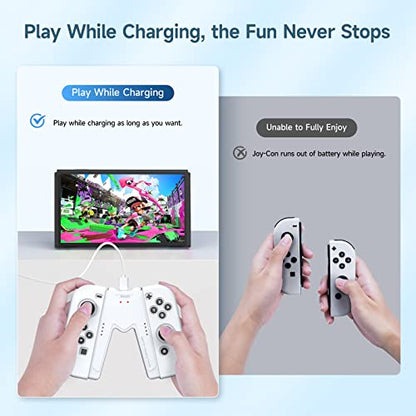 JINGDU Switch Joy-Con Charging Grip Compatible with Nintendo Switch & OLED Model, Play While Charging, Portable V-Shaped Switch Joy-Con Controller Charger with Indicators, White - color: White
