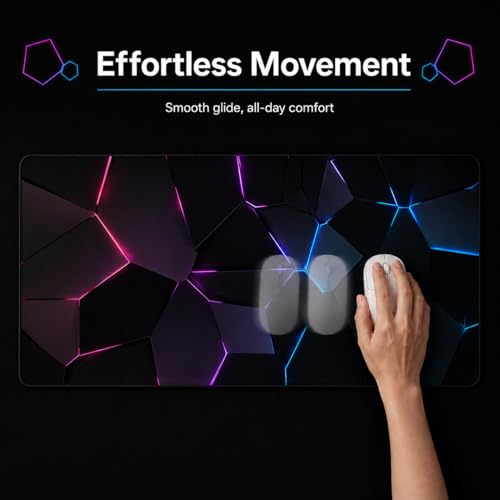 Gaming Desk Mat 35.4x15.7 Inch, Large Extended Mouse Pad with 3D Neon Geometric Design, Non-Slip Water-Resistant Desk Pad for Gaming Setup, PC & Home Office - color: Black 3d Neon