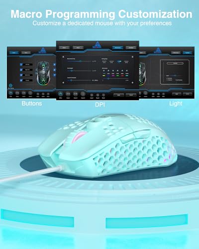 SOLAKAKA SM900 Green Wired Gaming Mouse with Honeycomb Shell,12800 DPI,7 Programmable Buttons,Lightweight Gaming Mice Ergonomic Computer Mouse Gaming for Windows/PC/Mac/Laptop Gamer - color: Green